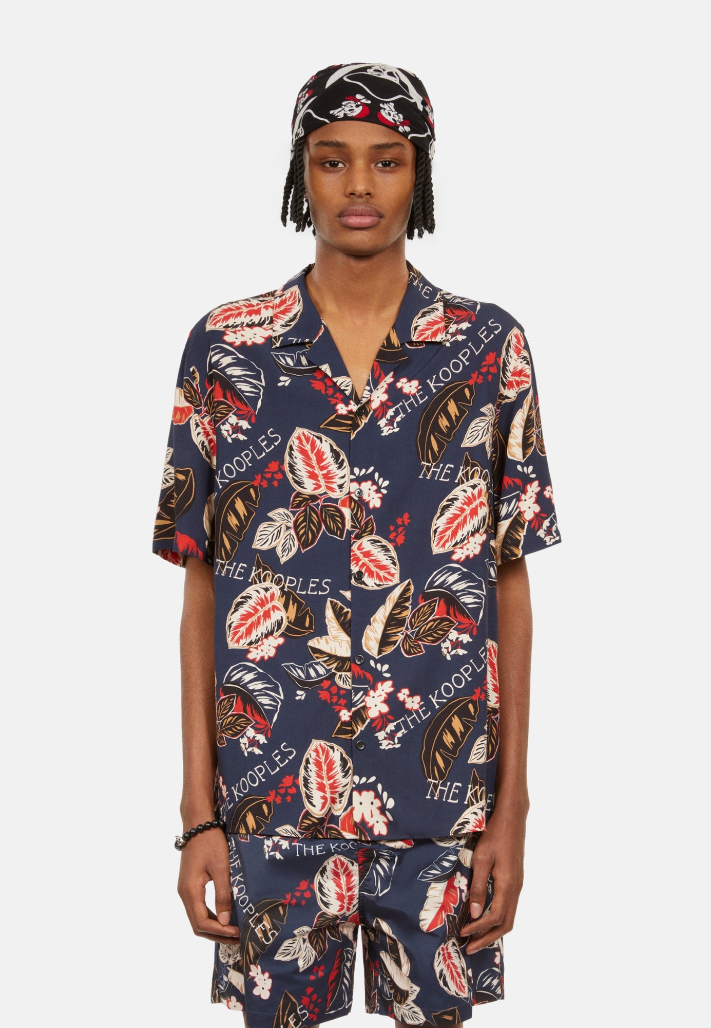 Leaf Print Short Sleeve Shirt | Men | Navy