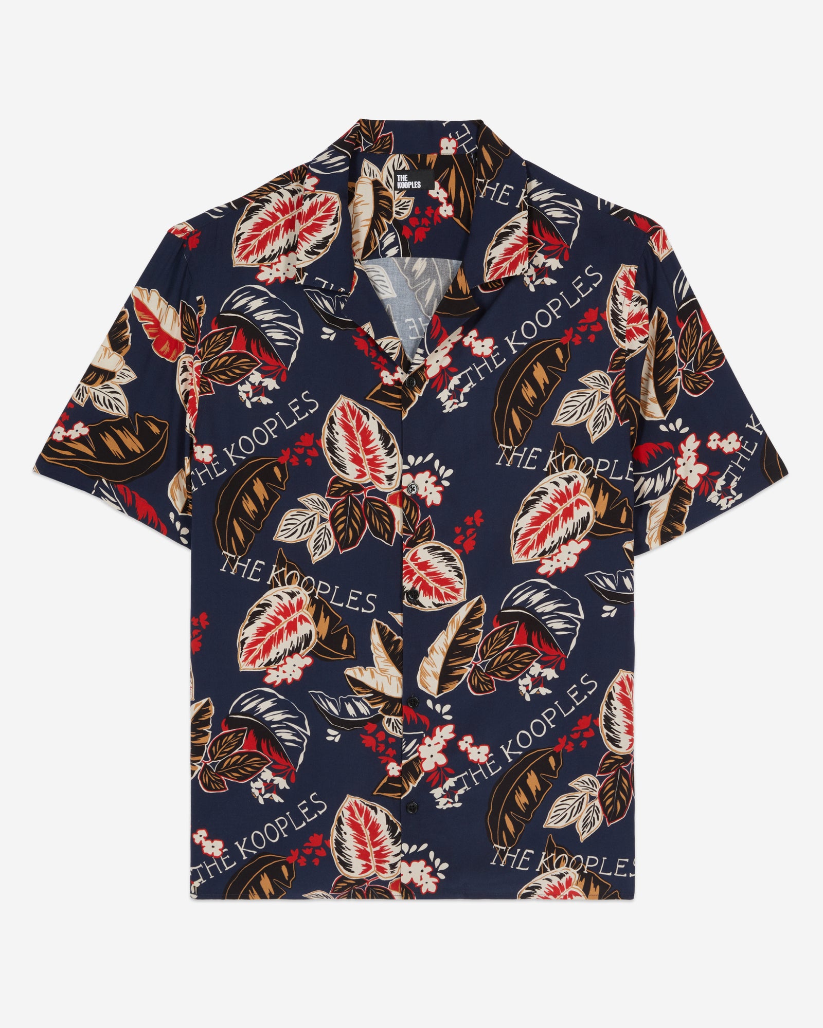 Leaf Print Short Sleeve Shirt | Men | Navy