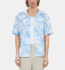 Light Palm Tree Print Short Sleeve Shirt | Men | White x Blue