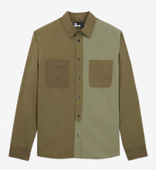 Khaki Classic Collar Patchwork Denim Shirt | Men | Olive Night