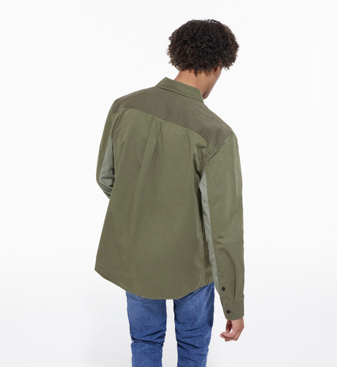 Khaki Classic Collar Patchwork Denim Shirt | Men | Olive Night