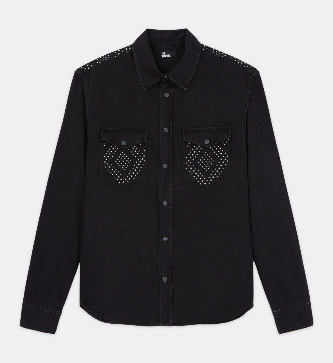 Studded Shirt With Classic Collar | Men | Black Washed