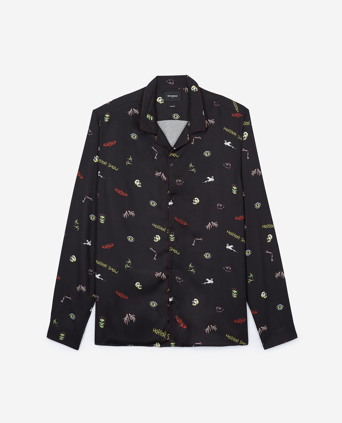 Relaxed-Fit Hawaiian-Collar Shirt With Happy Monster Print | Men | Black