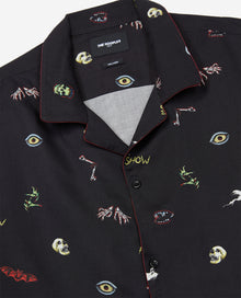 Relaxed-Fit Hawaiian-Collar Shirt With Happy Monster Print | Men | Black