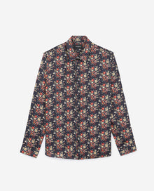 Blue Floral Long Slim-Fit Shirt | Men | Black x Red x Yellow