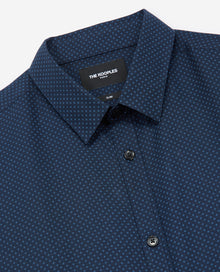 Patterned, Blue Officer-Collar Shirt | Men | Dark Navy x Navy