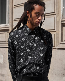 Floral Print Classic Collar Shirt | Men | Black x White