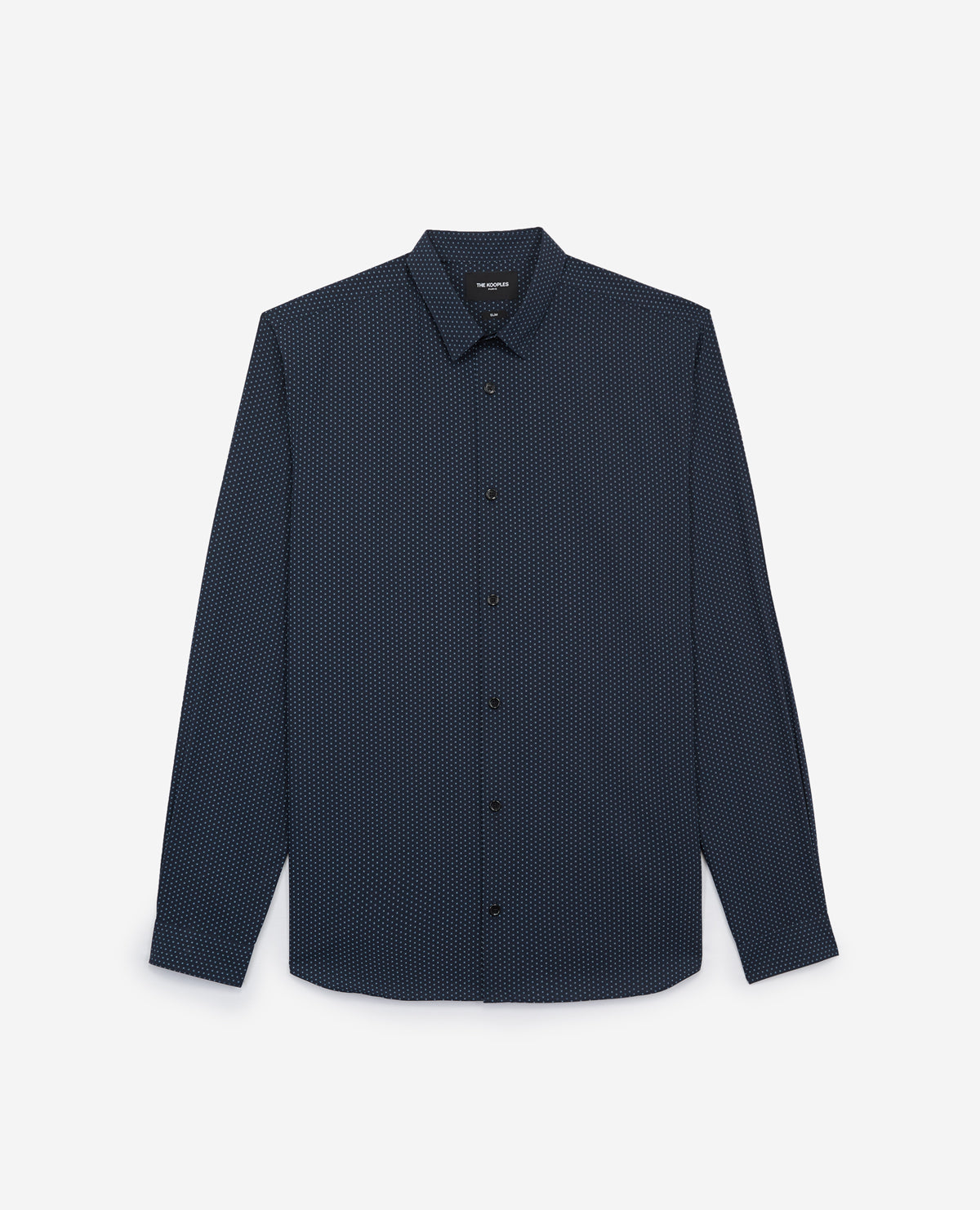 Slim Blue Cotton Shirt, Printed | Men | Black x Navy x White