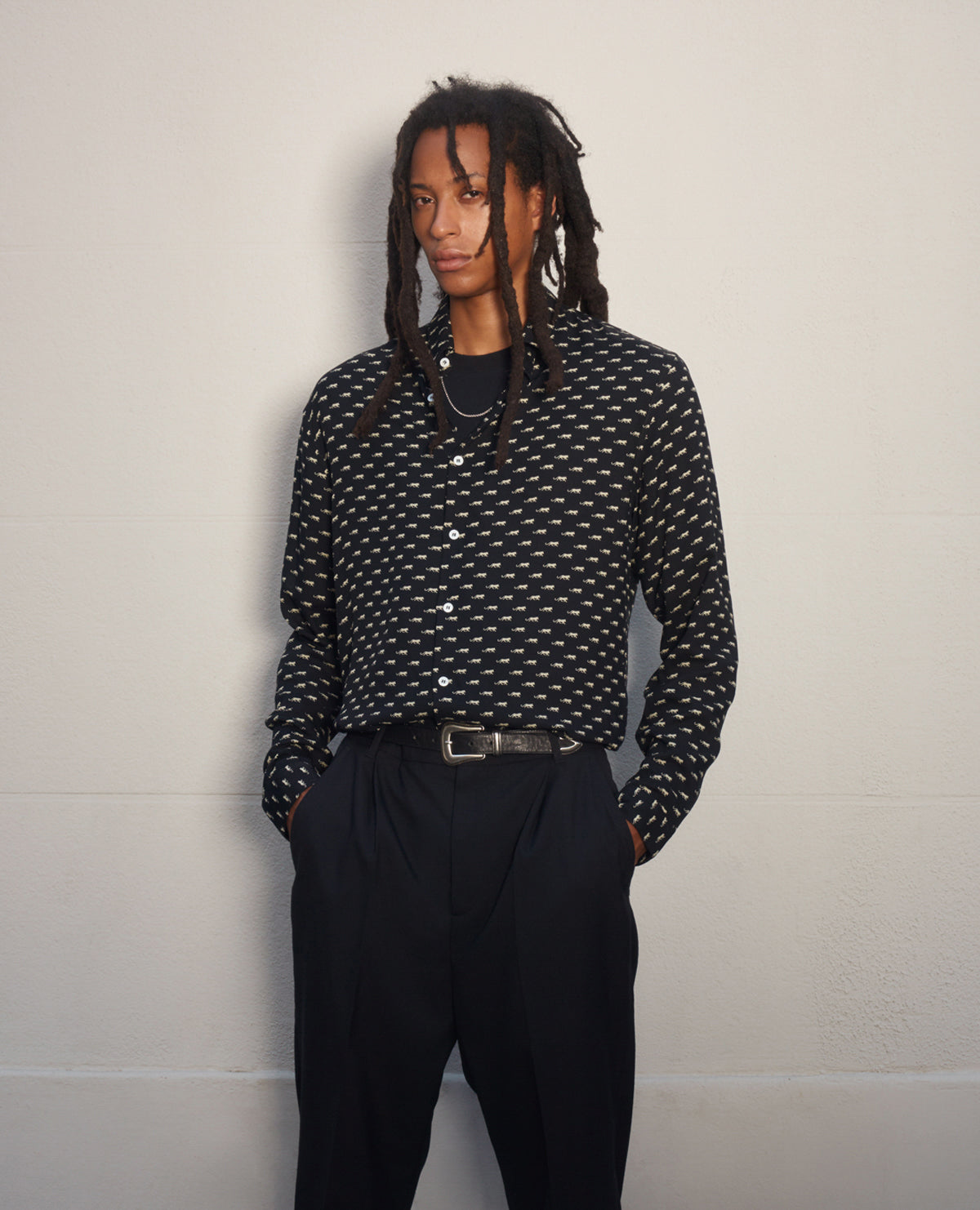 Printed Cotton Classic Collar Shirt | Men | Black x White