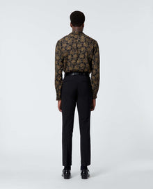 Printed Shirt With Paisley Motif | Men | Black x Gold