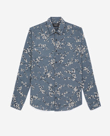 Blue-Gray Classic-Collar Shirt With Motif | Men | Blue Grey