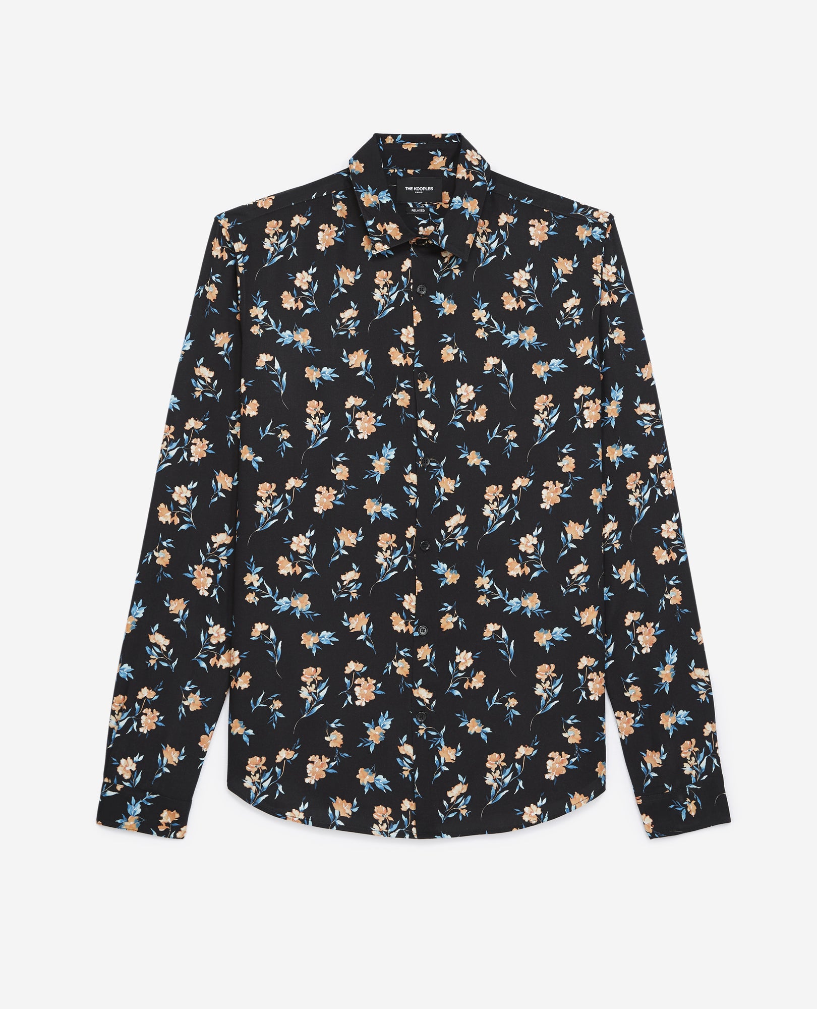 Shirt With Classic Collar & Flowers | Men | Black x Pink