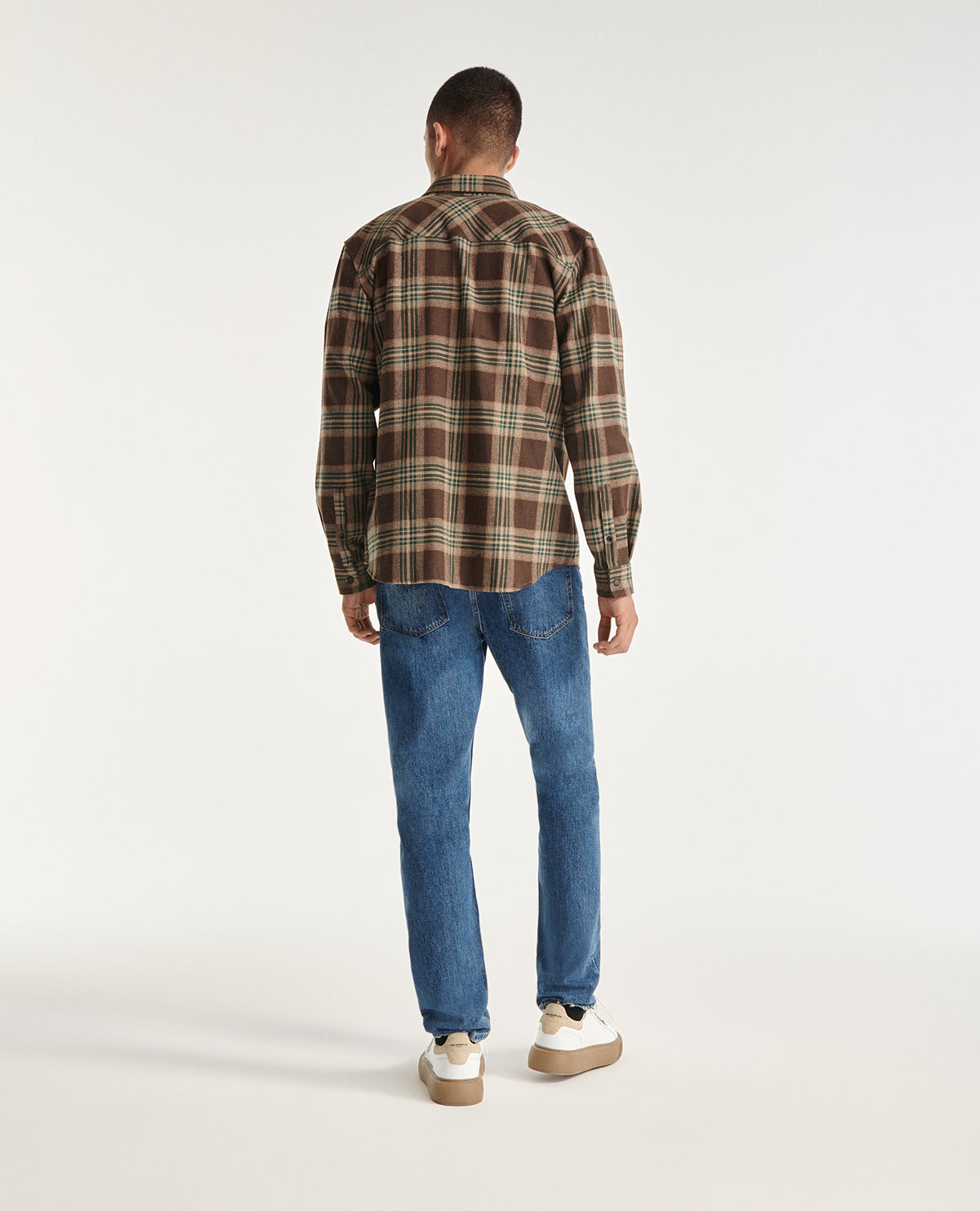 Green Check Shirt In Flannel | Men | Brown x Beige