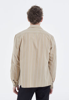 Beige Striped Hawaiian-Collar Shirt | Men | Camel x Black