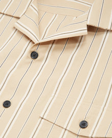 Beige Striped Hawaiian-Collar Shirt | Men | Camel x Black