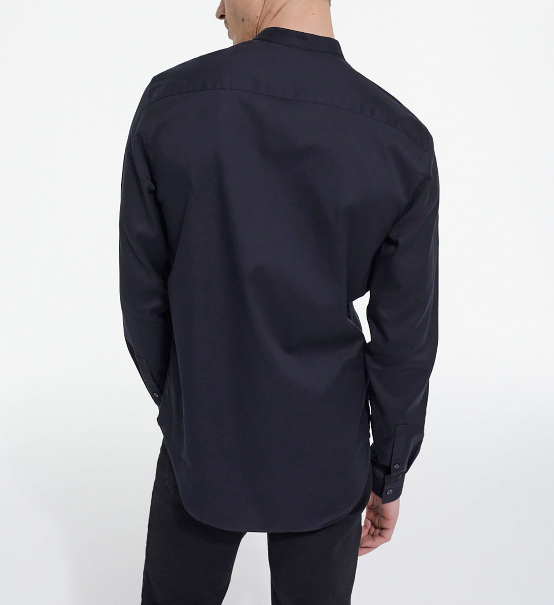 Cotton Shirt With Officer Collar | Men | Black