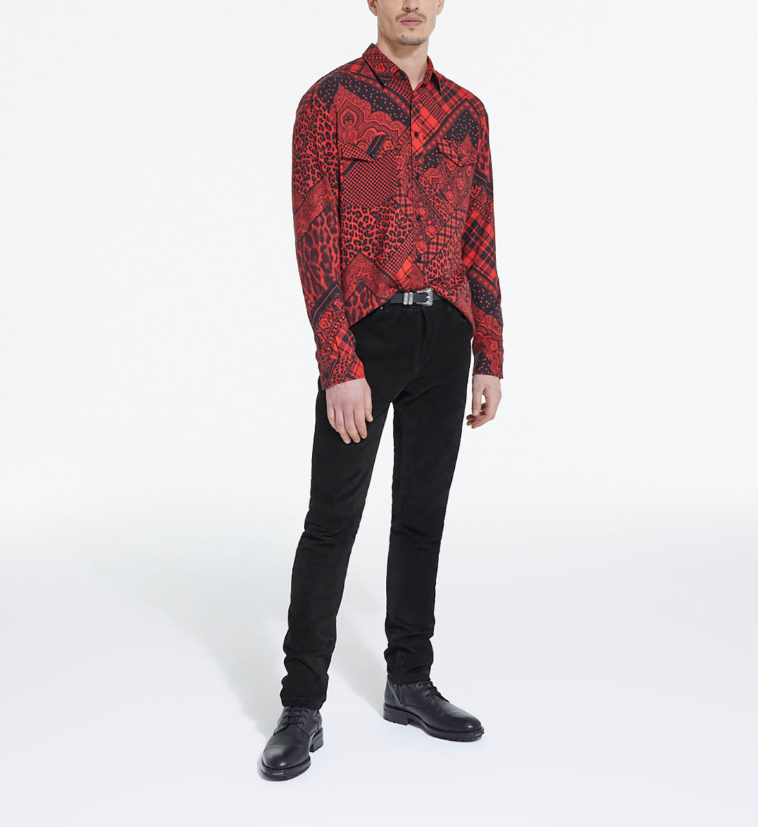 Printed Shirt With Classic Collar | Men | Black x Red