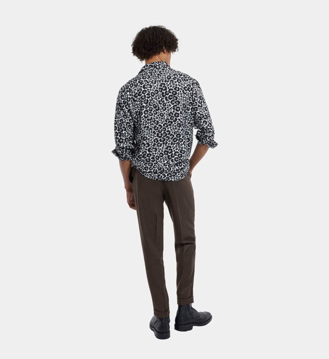 Floral Shirt With Classic Collar | Men | Black x White