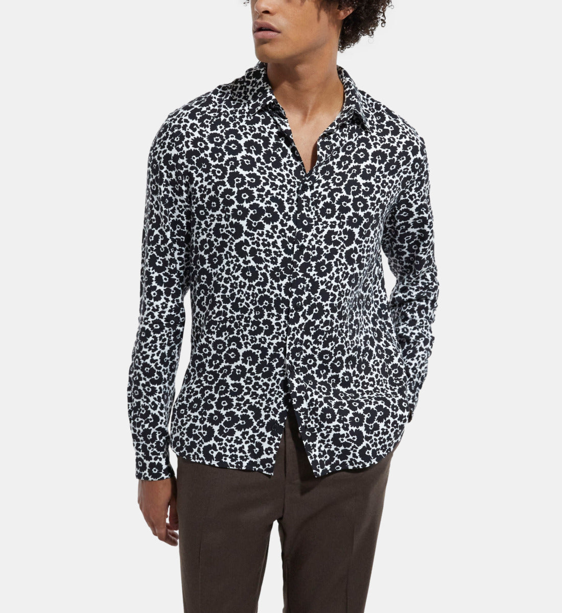 Floral Shirt With Classic Collar | Men | Black x White