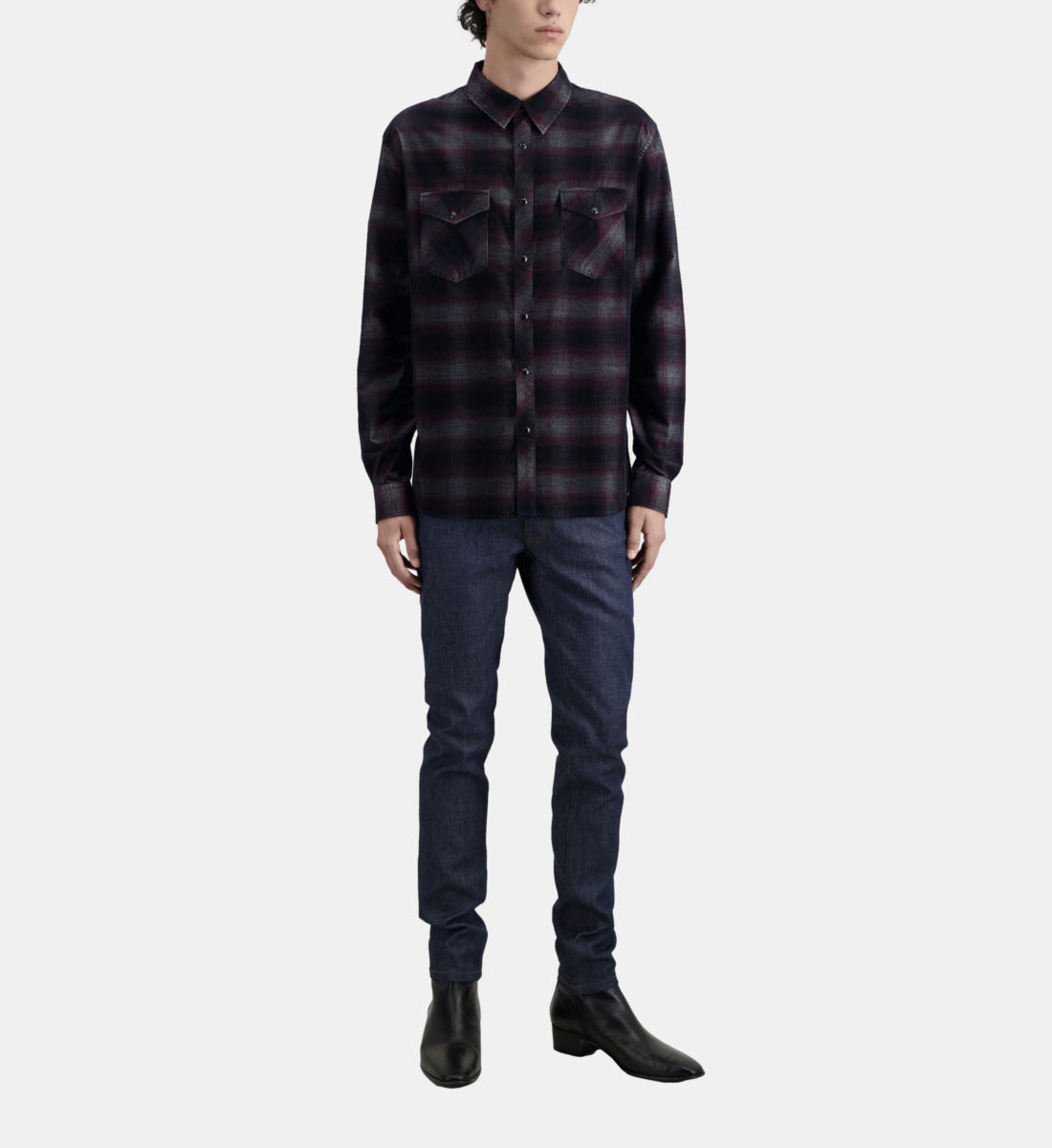 Checkered Shirt | Men | Black x Burgundy