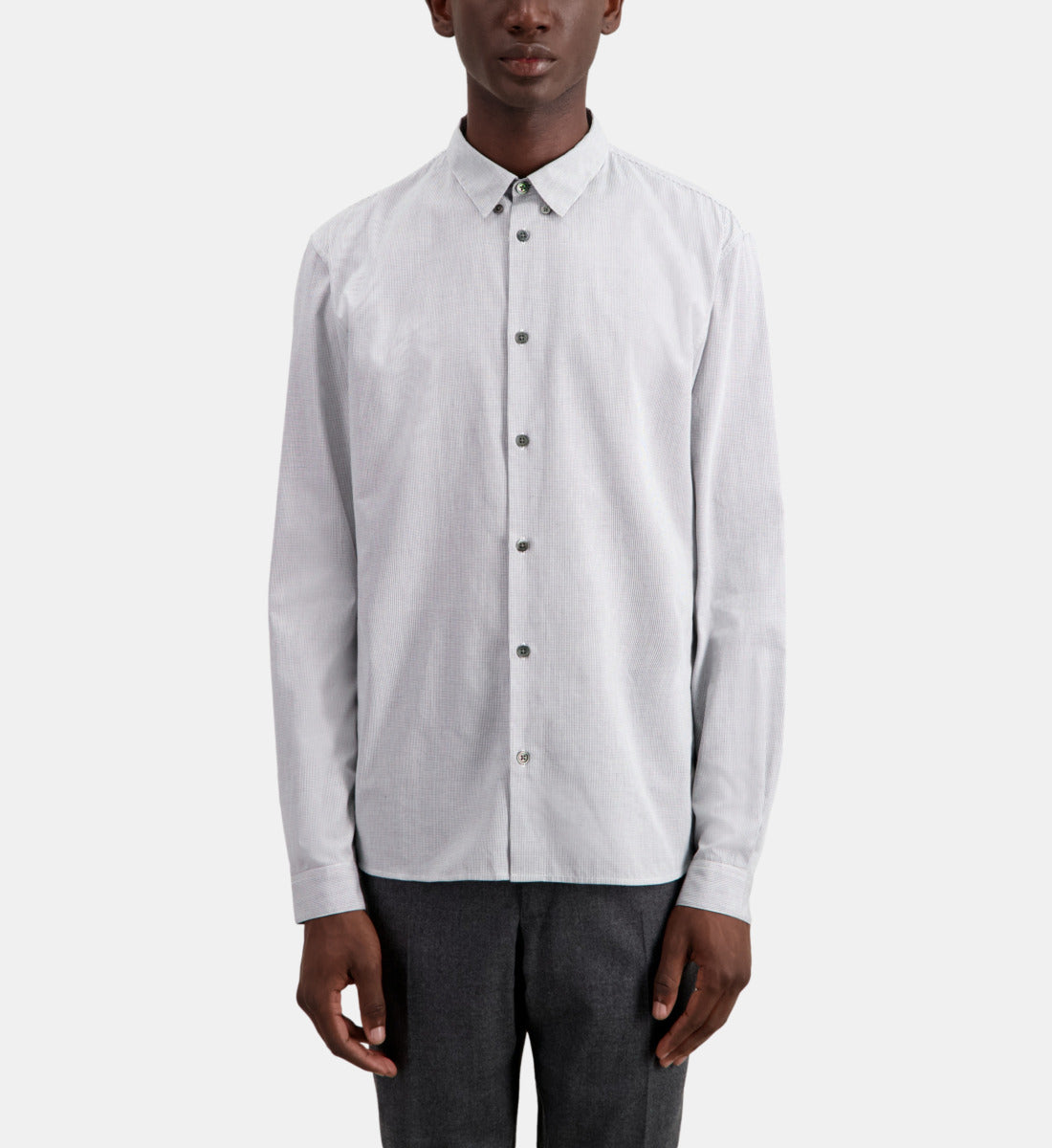 Cotton Shirt With And Micro Checks | Men | Black x White