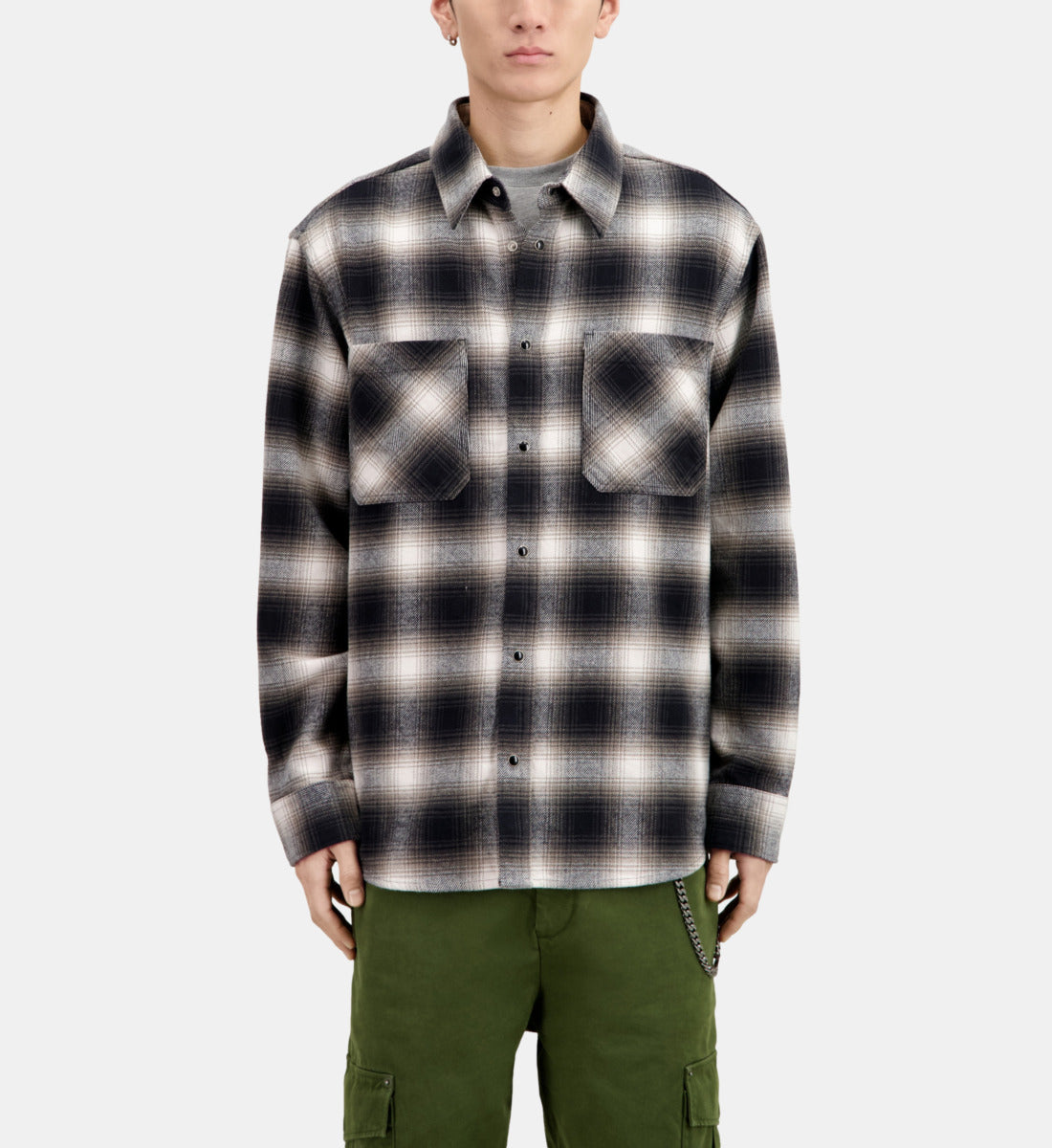 White Checkered Overshirt | Men | Black Grey