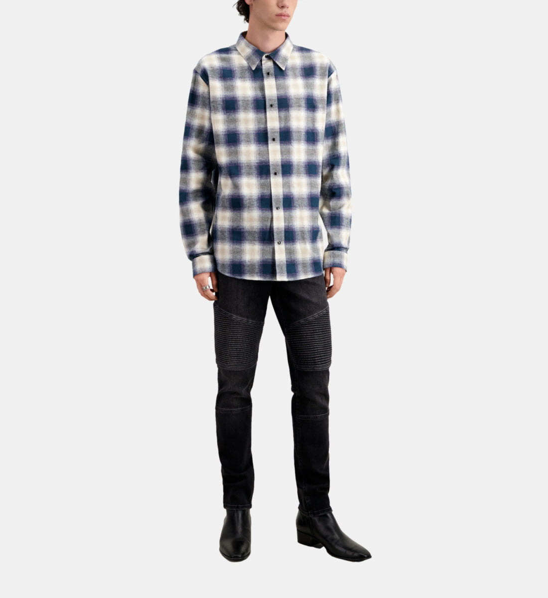 Blue And Checkered Overshirt | Men | Green x Navy x White