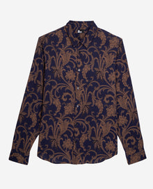 Printed Long Sleeve Shirt | Men | Navy x Brown