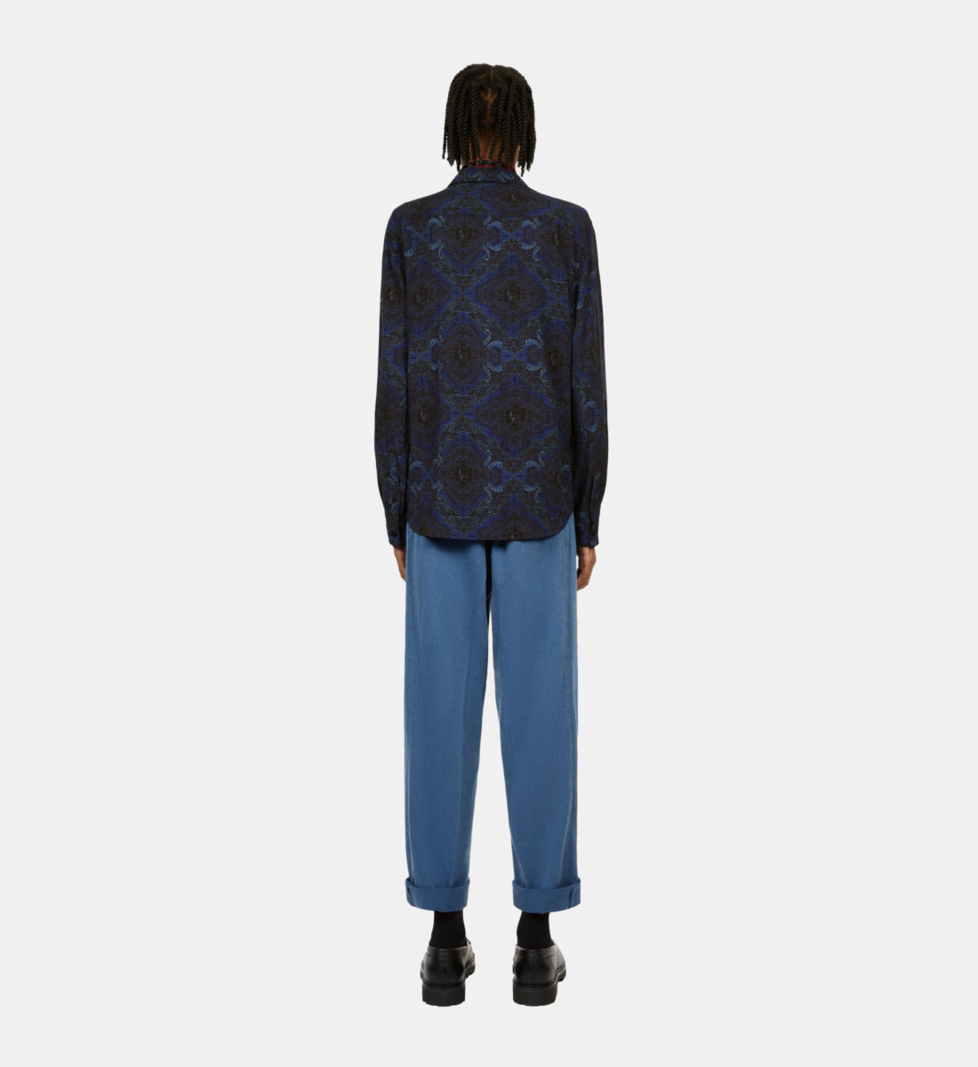 Black And Skull Paisley Print Long Sleeve Shirt | Men | Blue