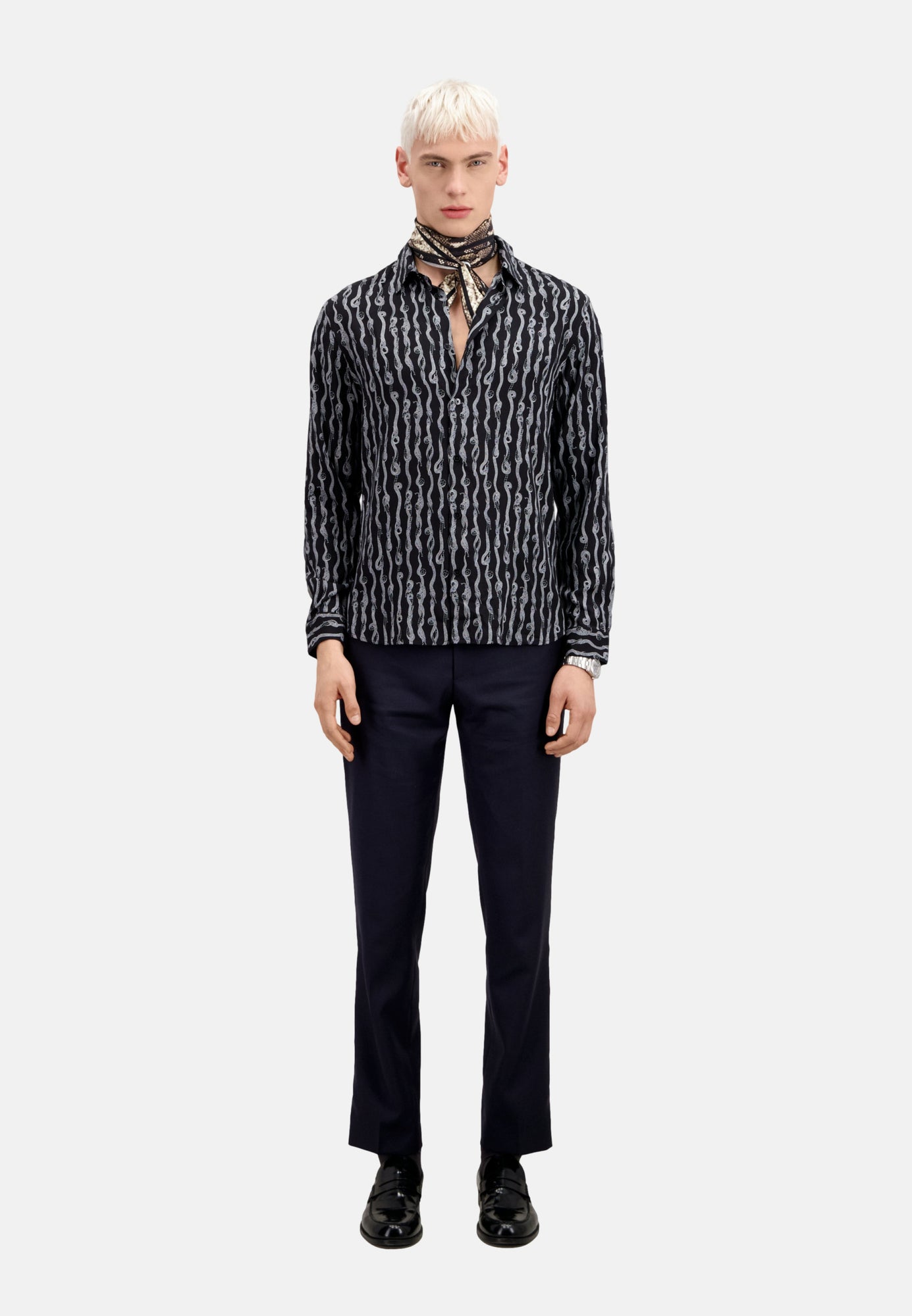 Snake Print Long Sleeve Shirt | Men | Black x White