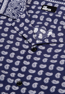 White Paisley Print Long Sleeve Shirt | Men | Blue