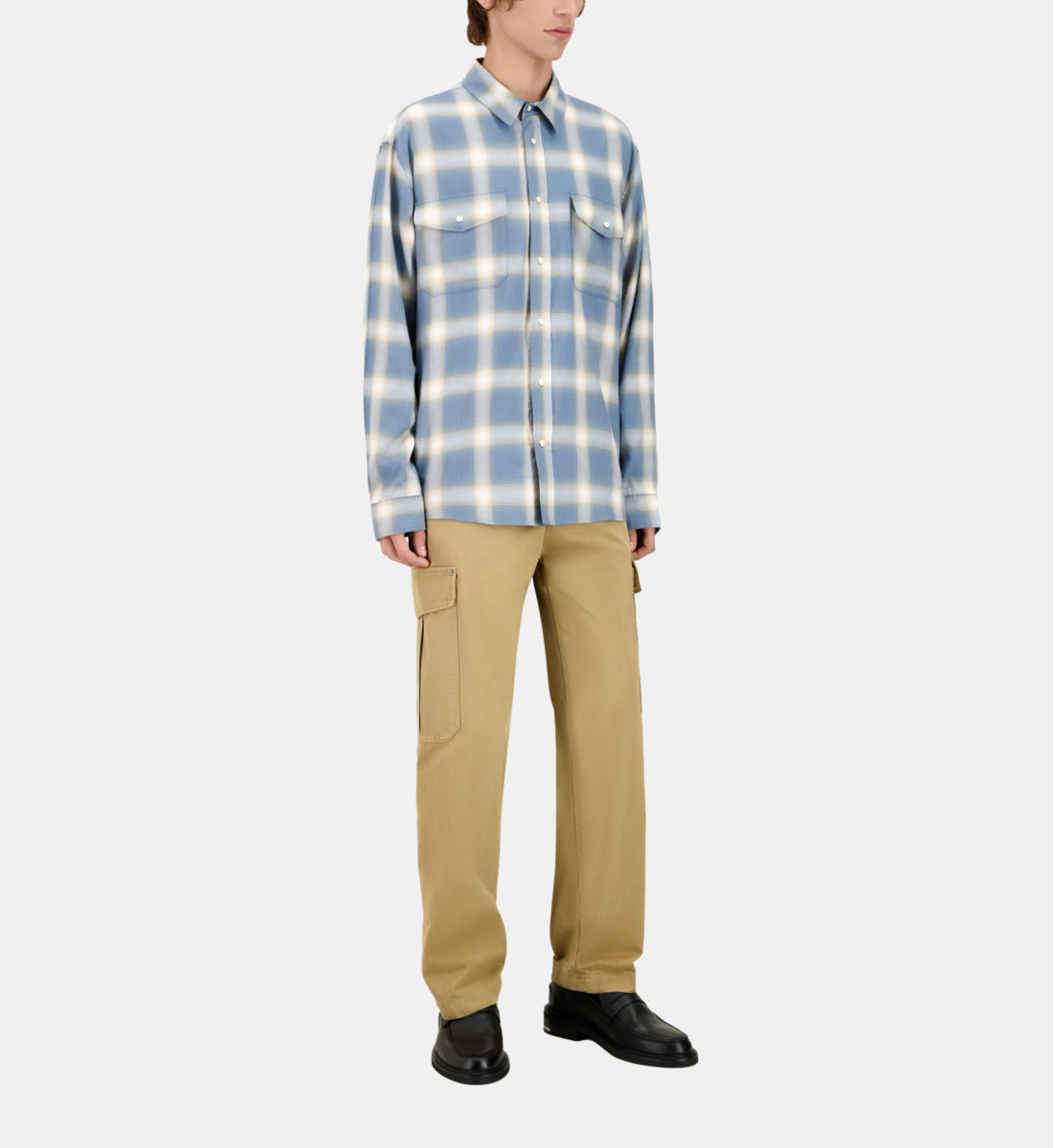 Light And Gray Checked Long Sleeve Shirt | Men | Blue Grey