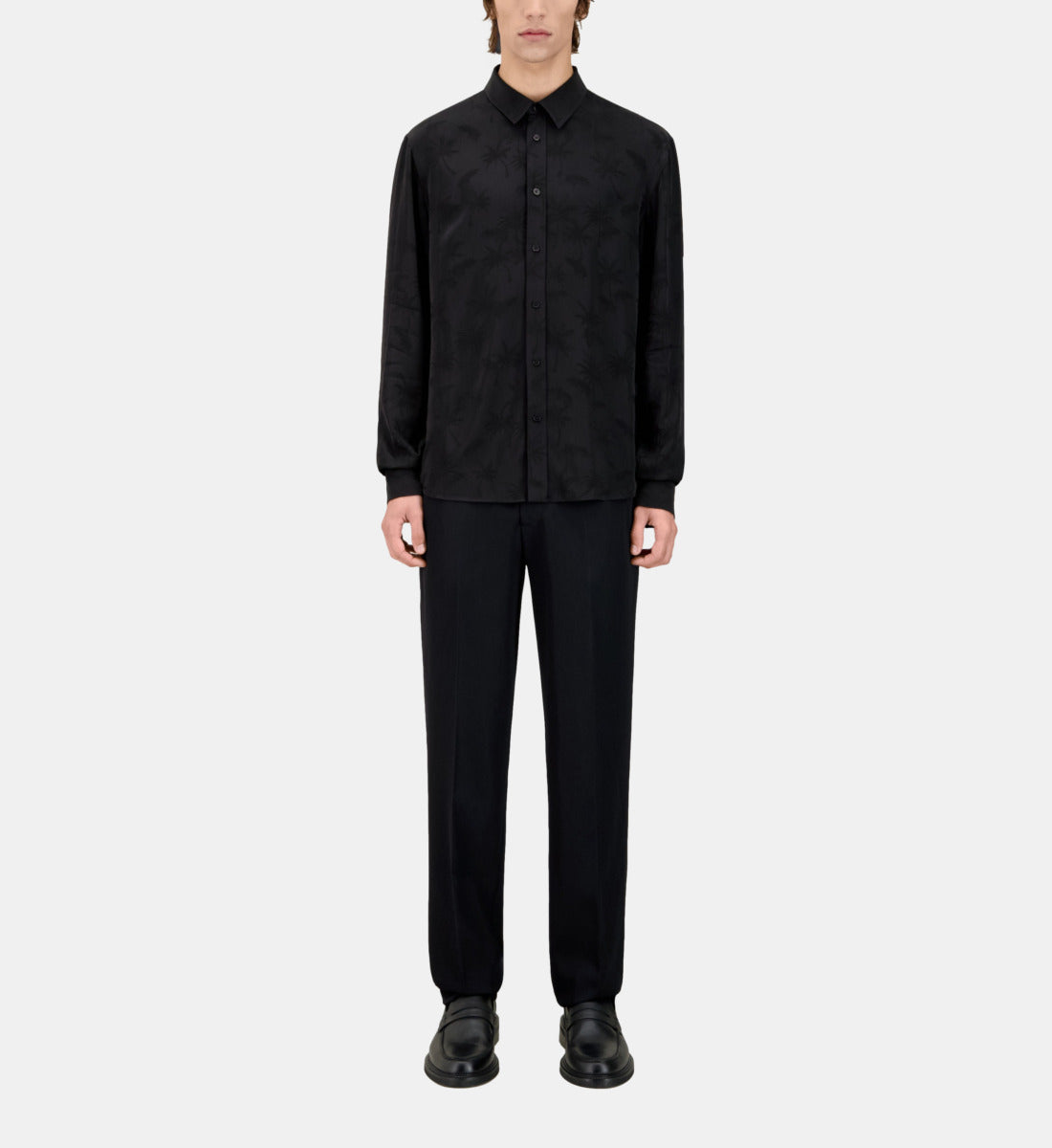 Jacquard Shirt With Palm Trees | Men | Black