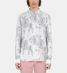 Ivory Paisley Print Long Sleeve Shirt | Men | Ecru Navy