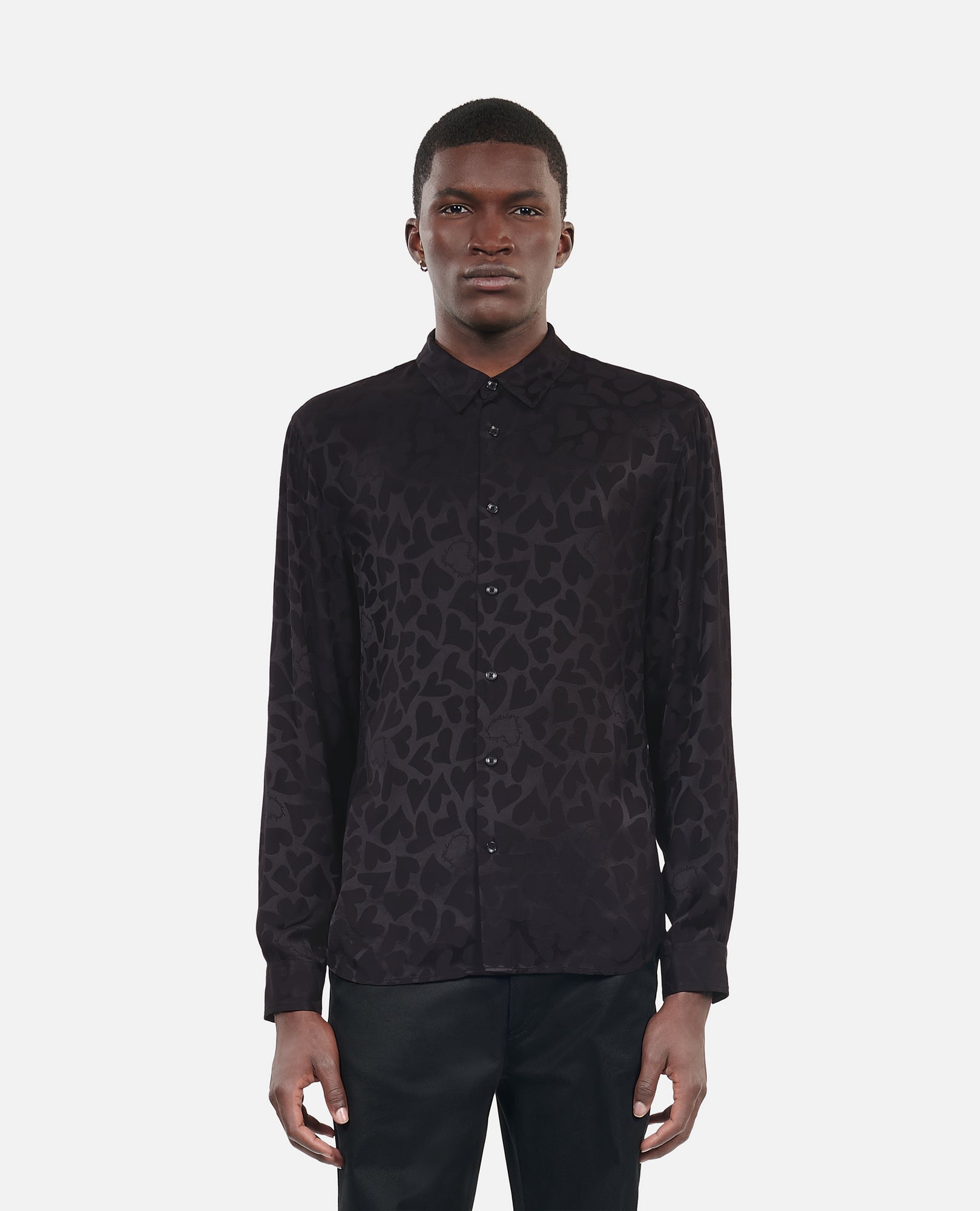 Jacquard Shirt With Hearts | Men | Black