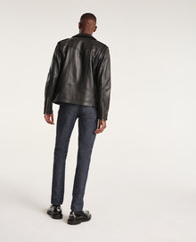 Zipped Leather Biker Jacket | Men | Black