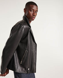 Zipped Leather Biker Jacket | Men | Black