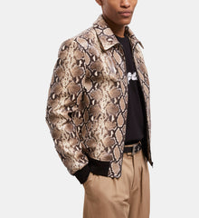 Snakeskin-Effect Leather Jacket | Men | Python Beige