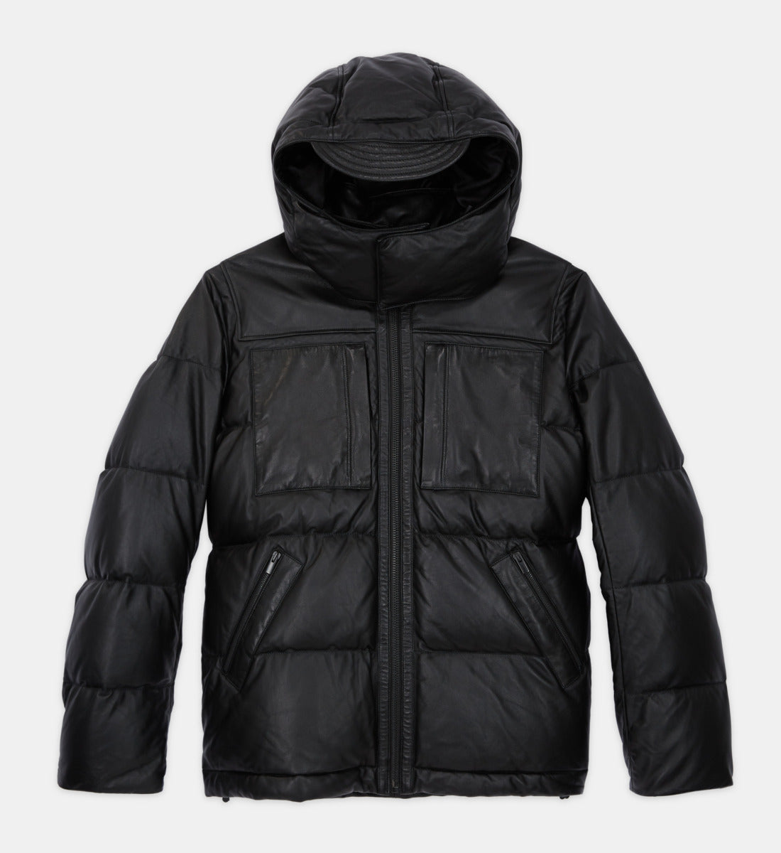 Leather Down Jacket With Straps | Men | Black