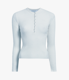 Another Tomorrow Ribbed Henley in Sky – Wool Women's Knitwear