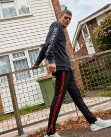 Burgundy, Technical Fabric Joggers With Contrasting Bands | Men | Black x Red