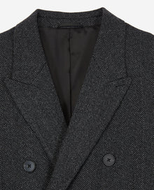 Straight-Cut Chevron Wool Coat | Men | Black Grey