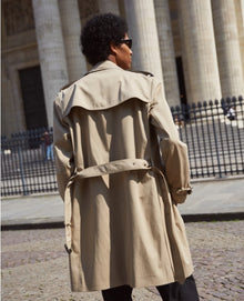 Long Trench Coat Leather Details | Men | Beige