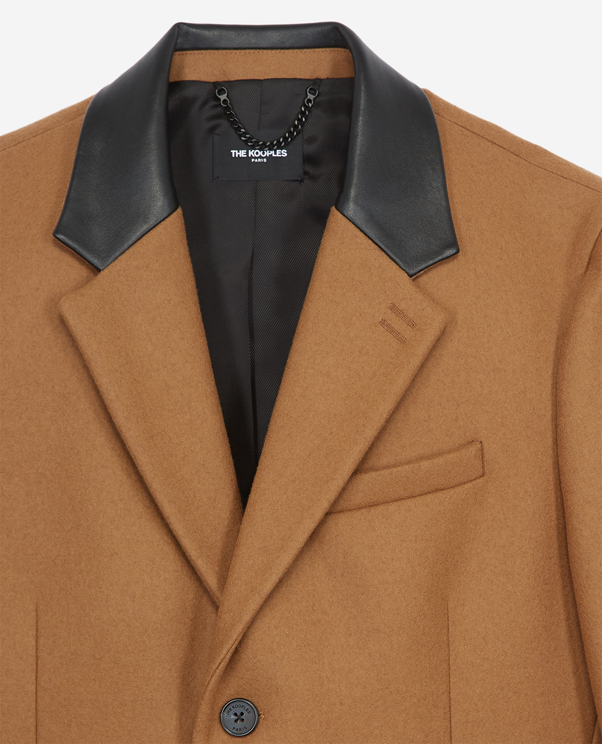 Leather Collar Belted Long Wool Coat | Men | Camel