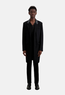 Long Coat In Wool Blend With Leather Details | Men | Black