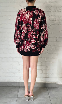 Hemant And Nandita | Aafa Jacquard Cotton Cardigan | Burgundy Floral