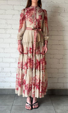 Womens | Aafa Viscose Georgette Stripe Lurex Long Shirt Dress | Beige