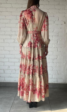 Womens | Aafa Viscose Georgette Stripe Lurex Long Shirt Dress | Beige