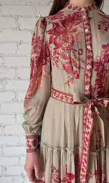 Womens | Aafa Viscose Georgette Stripe Lurex Long Shirt Dress | Beige