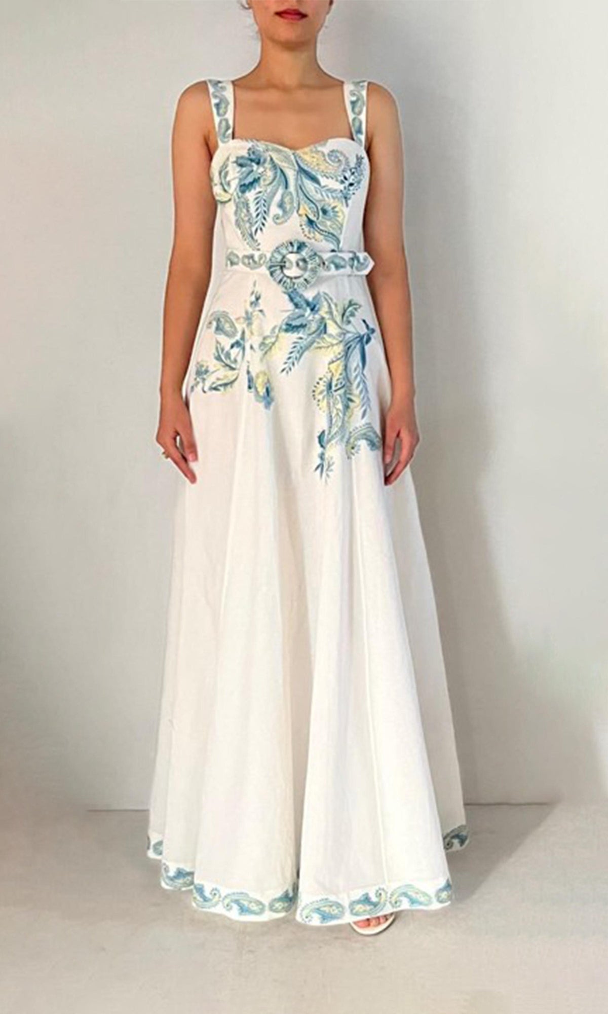 Hemant And Nandita | Amari Cotton Linen Maxi Dress | White Floral